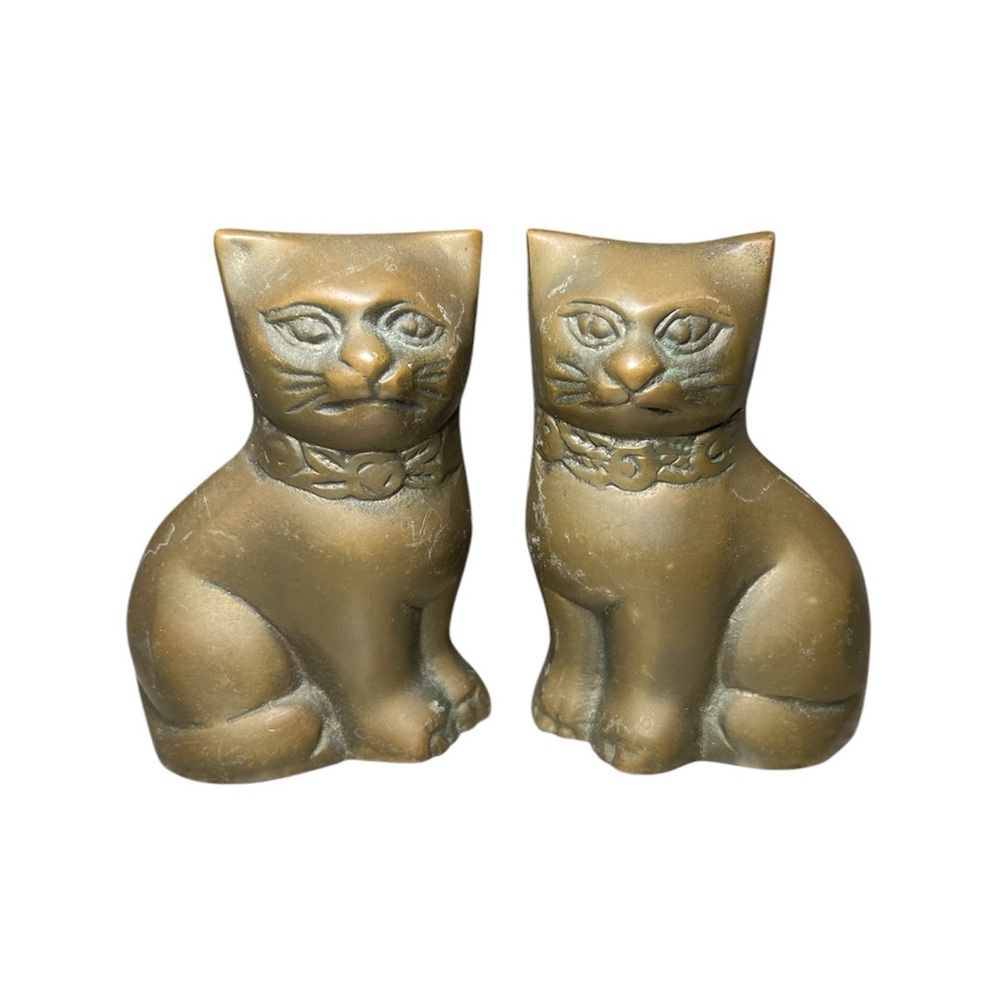 Vintage brass cats bookends paperweight figurines